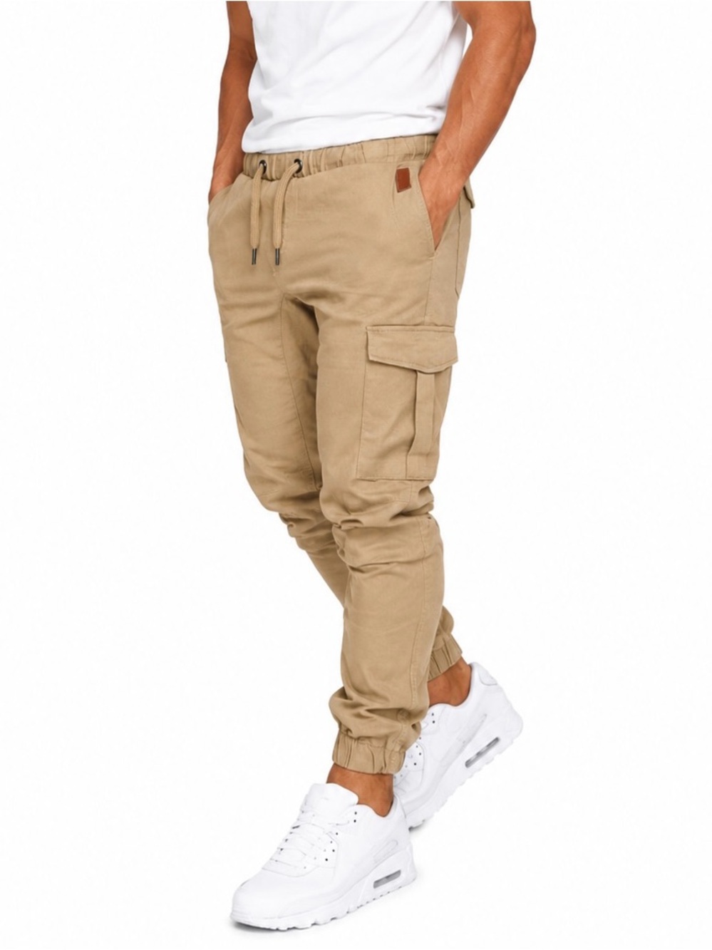 Wimerace Mens Khaki Cargo Joggers Small NWT Tan Twill Tactical Sweatpants Pants